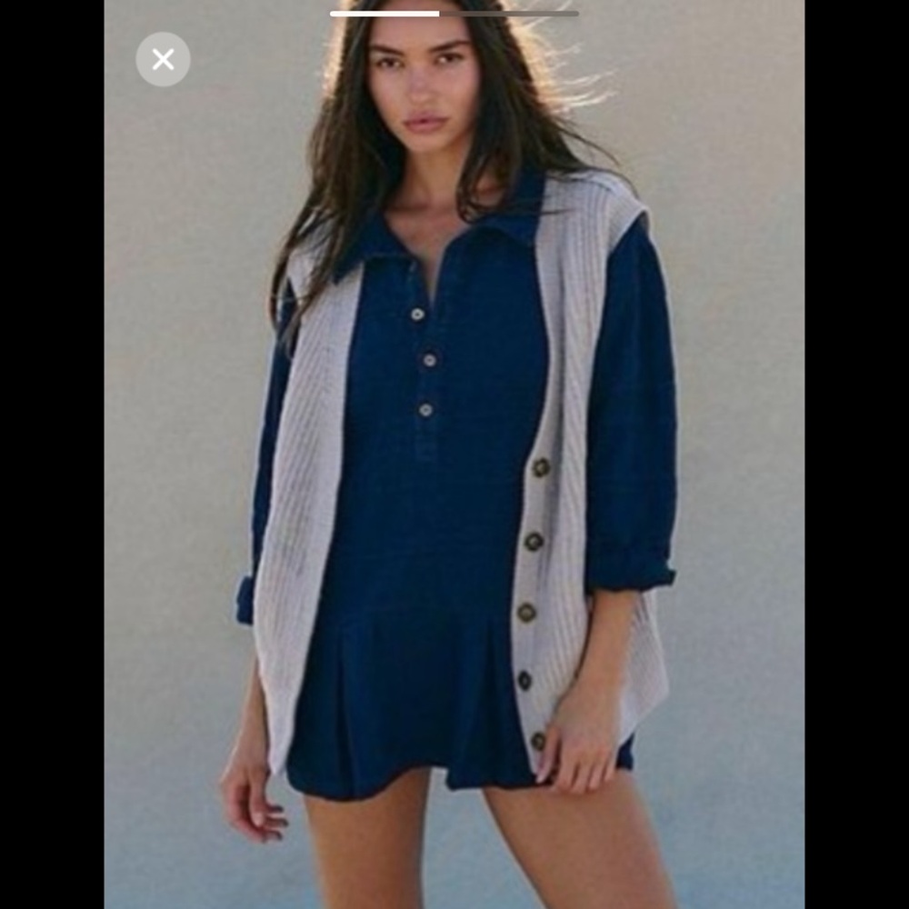 We The Free Blue Mini Dress with Gray Vest